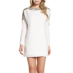 Ali & Jay ivory minidress with gold embellishment